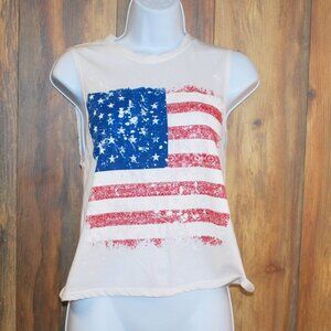 Charolotte Russe White American Flag Shirt USA Small Sleeveless Tank